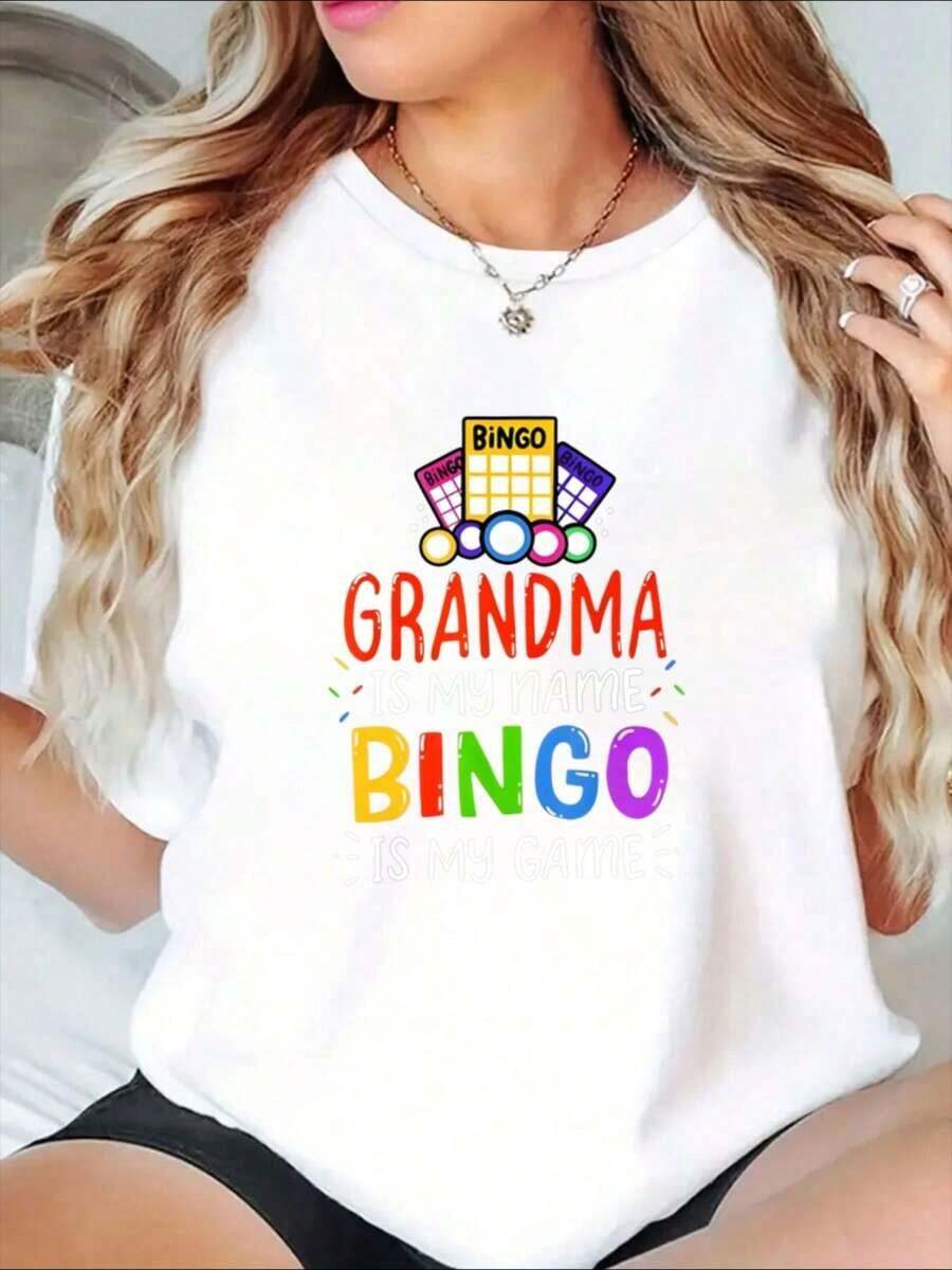 La abuela es mi nombre, el bingo es mi juego, camiseta gráfica divertida para mujer, ropa casual, regalo de cumpleaños para la abuela, atuendo para fiesta de personas mayores - Estilo vintage urbano, unisex, camiseta de manga corta de algodón suelto con cuello redondo, 100% algodón. - Blanco - Ver 1