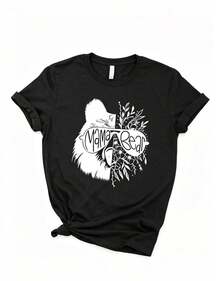 Nuevo modelo 3 : Camiseta casual de manga corta para mujer, estampada con los diseños "Jesus is the Ultimate Death" y "Mother Bear with Floral Design", camiseta de manga corta con cuello redondo para mujer, top deportivo casual de algodón puro y transpirable, regalo para las fiestas. - Negro - Ver 2