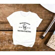 Women's 3-Piece Set Of Casual Short-Sleeved T-Shirts, Featuring A Skull Design With Text, A Guitarist Skull Print, A Rose And Arrow Pattern, A Round Neck, And A Breathable Pure Cotton Casual Sports Top. Perfect For Holidays And Spring. - 白色 - 查看 2
