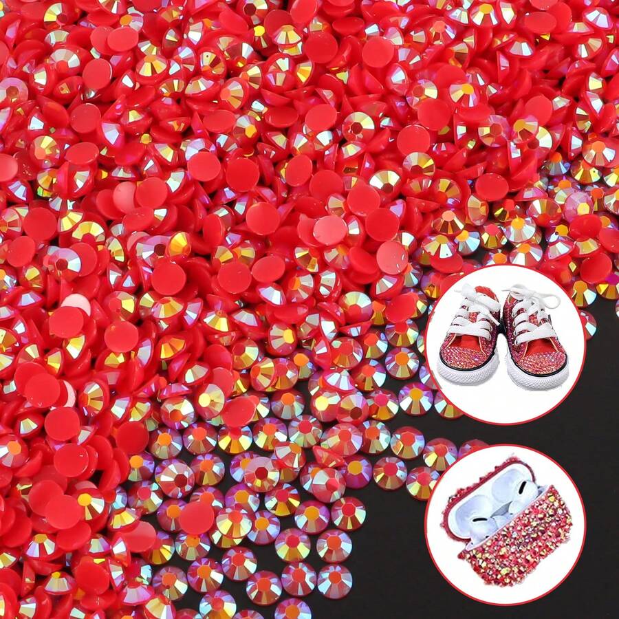 1000 PIEZAS/2000 PIEZAS Strass de resina iridiscente AB rojo brillante, textura de gelatina transparente, accesorios de strass 3D de espalda plana, color vibrante y rico, adecuado para accesorios para el cabello, bolsos, zapatos, sombreros, decoración DIY de fundas de teléfono, colgantes, manualidades para el hogar - multicolor - Ver 1