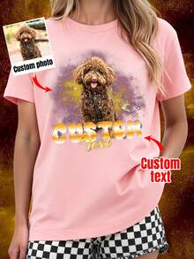 Camiseta con estampado personalizado de mascota, estilo rap retro de los 90, diseño personalizado, diseño de texto/imagen personalizado para fans, rosa de verano - Rosa - Ver 2