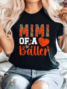 TrendyCamiseta Estampada Con Diseño De Jugadora De Baloncesto Basketball Mimi Of A Baller Para Abuela, Camiseta Casual De Cuello Redondo De Manga Corta Cómoda Para Primavera Y Verano, Ropa De Mujer Summer Essentials,Summer Outfits For Women,Graphic TeesEveryday Wear - Negro - Ver 6