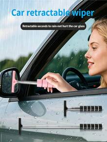 1pc Retractable Car Brush, Portable Rearview Mirror Scraper, Car Glass Cleaner, Frost Remover, Double-Sided Scraper With Soft Blades, Adjustable Length Suitable For Windshield, Side Windows And Sunroof, Practical Car Cleaning Tool - A - View 5