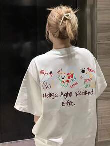 Camiseta casual premium para mujer con una divertida ilustración de perro - diseño HDJKJA Agn Ncdknd Efkt, mangas cortas, corte holgado, adecuada para todas las estaciones, ropa casual con un divertido diseño de perro, ajuste cómodo, ecológica. - Blanco - Ver 6