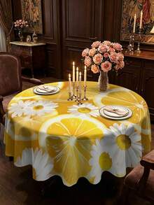 1/2pcs Tablecloth, Lemon Daisy Pattern, Polyester Material, Suitable For Kitchen, Dining Room, Coffee Table, Rectangular Or Round, Suitable For Picnic, Camping, Countryside Decor, Protect Tabletop & Decorate For Holidays, Fresh & Natural Style - Multicolor - View 21