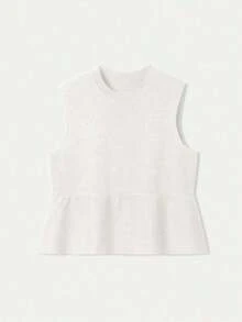 Blusa sin mangas de punto para mujer, estilo minimalista casual, unicolor, bajo con volantes, favorecedora, adecuada para ir a trabajar, citas, vacaciones, tiempo libre - Beis - Ver 7