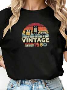 1 camiseta de 40º cumpleaños, estilo vintage retro de 1980, 180g, 100% algodón. - Negro 1 - Ver 3