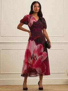 Vestido floral midi elegante de nueva llegada para mujer, vestido versátil de alta moda y gracia, adecuado para ir al trabajo, salidas casuales, reuniones, citas, fiestas, ocio, salidas, vacaciones, verano, viajes de vacaciones - Multicolor - Ver 7
