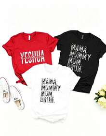 Artículo de 3 moda: camiseta casual de manga corta para mujer, camiseta con estampado de Joshua Mama, camiseta de manga corta con cuello redondo para mujer, top deportivo casual transpirable de algodón puro, regalo para vacaciones, camiseta de primavera con diseño de mariposa para Pascua, camiseta para mujer. - Negro - Ver 1
