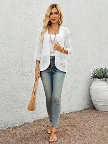 Chaqueta ligera de mujer de unicolor, de apertura frontal sencilla y uso diario.Chaqueta casual de primavera/otoño con mangas regulares sueltas, asimétrica, con flecos y cierre cruzado.Abrigo blanco liso y casual para uso diario - Blanco - Ver 3