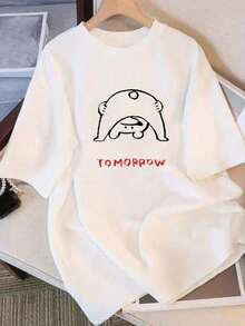 Camiseta de Mujer de Manga Corta con Diseño Exclusivo y Estampado, Novedad Verano 2025, Top Holgado de Media Manga para Mujer - Blanco - Ver 12