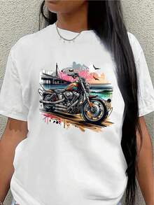 Lightweight And Durable Motorcycle-Themed T-Shirts Are Perfect For Casual Outings At Home Or In A Cafe, Making Them An Ideal Choice For Motorcyclists And Motorcycle Enthusiasts, Offering A Comfortable Everyday Wearing Experience. - 白色 - 查看 7