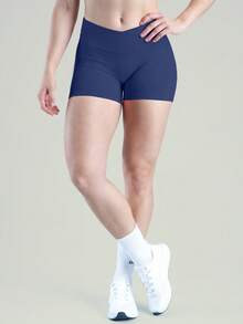 UONNOU Women's Seamless Shorts For Summer, V-Shaped Waist, Ruched Design, Shaping Waist & Hip Curves, Suitable For Yoga & Daily Wear Sports - Navy Blue - View 1