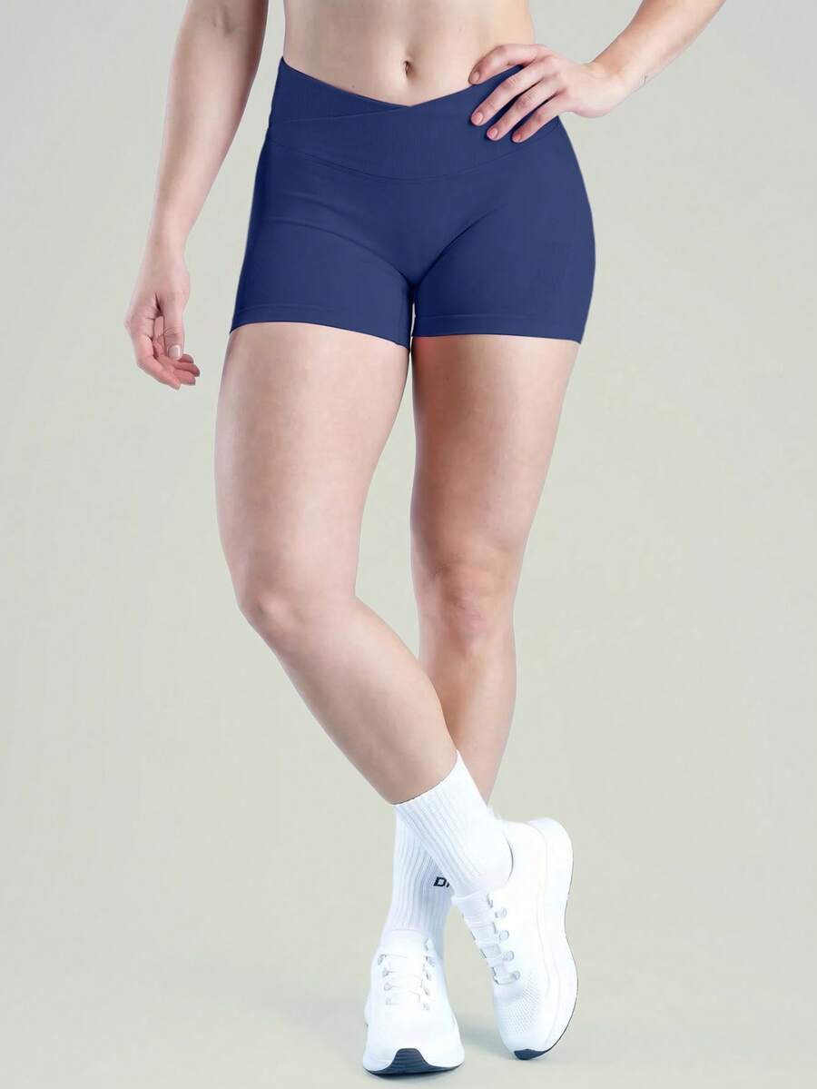 UONNOU Women's Seamless Shorts For Summer, V-Shaped Waist, Ruched Design, Shaping Waist & Hip Curves, Suitable For Yoga & Daily Wear Sports - Navy Blue - View 1