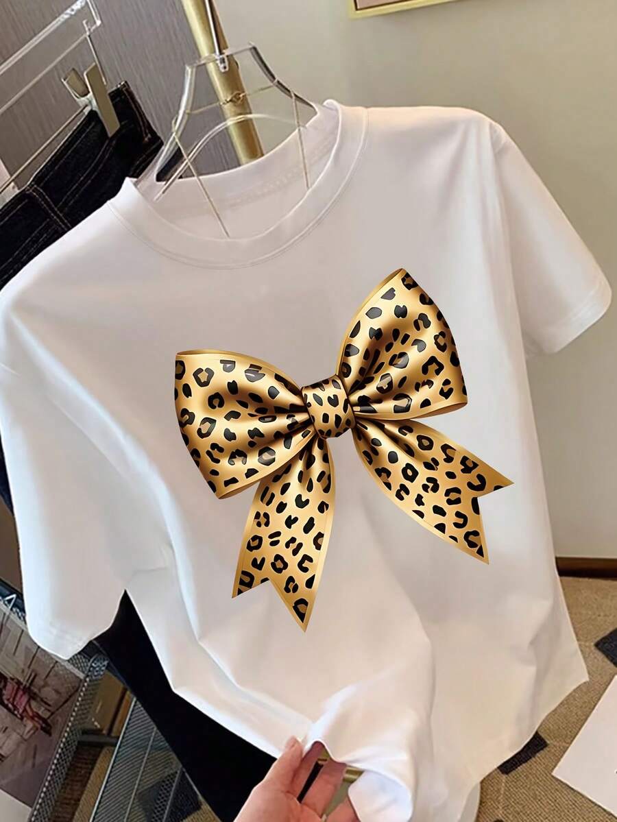 Camiseta de manga corta con cuello polaco y estampado de leopardo | Top casual de mujer, ideal para uso en exteriores e interiores, viajes y vacaciones, regalo de cumpleaños - Blanco - Ver 1