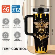 1 cốc giữ nhiệt bằng thép không gỉ 40oz, hình ong chúa, có nắp và ống hút, rửa bằng tay, thích hợp làm quà tặng cho Giáng sinh, Lễ Tạ ơn, Ngày Valentine, Ngày của Mẹ, Ngày của Ông Bà. - vàng đen - Xem 5