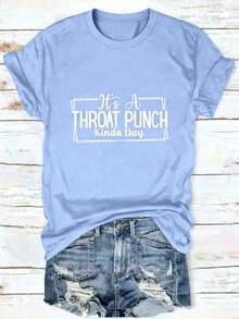 Fall Clothes Back To School,1PcsPrinted Crewneck T-Shirt, Casual Short-Sleeved Summer Everyday Tops, Women's Clothing,Vintage Summer Tops For Women - 淺藍色 - 查看 1