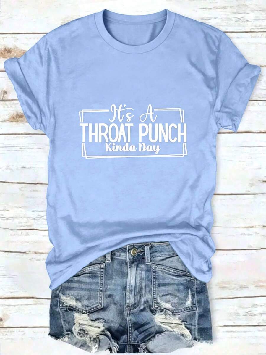 Fall Clothes Back To School,1PcsPrinted Crewneck T-Shirt, Casual Short-Sleeved Summer Everyday Tops, Women's Clothing,Vintage Summer Tops For Women - 淺藍色 - 查看 1