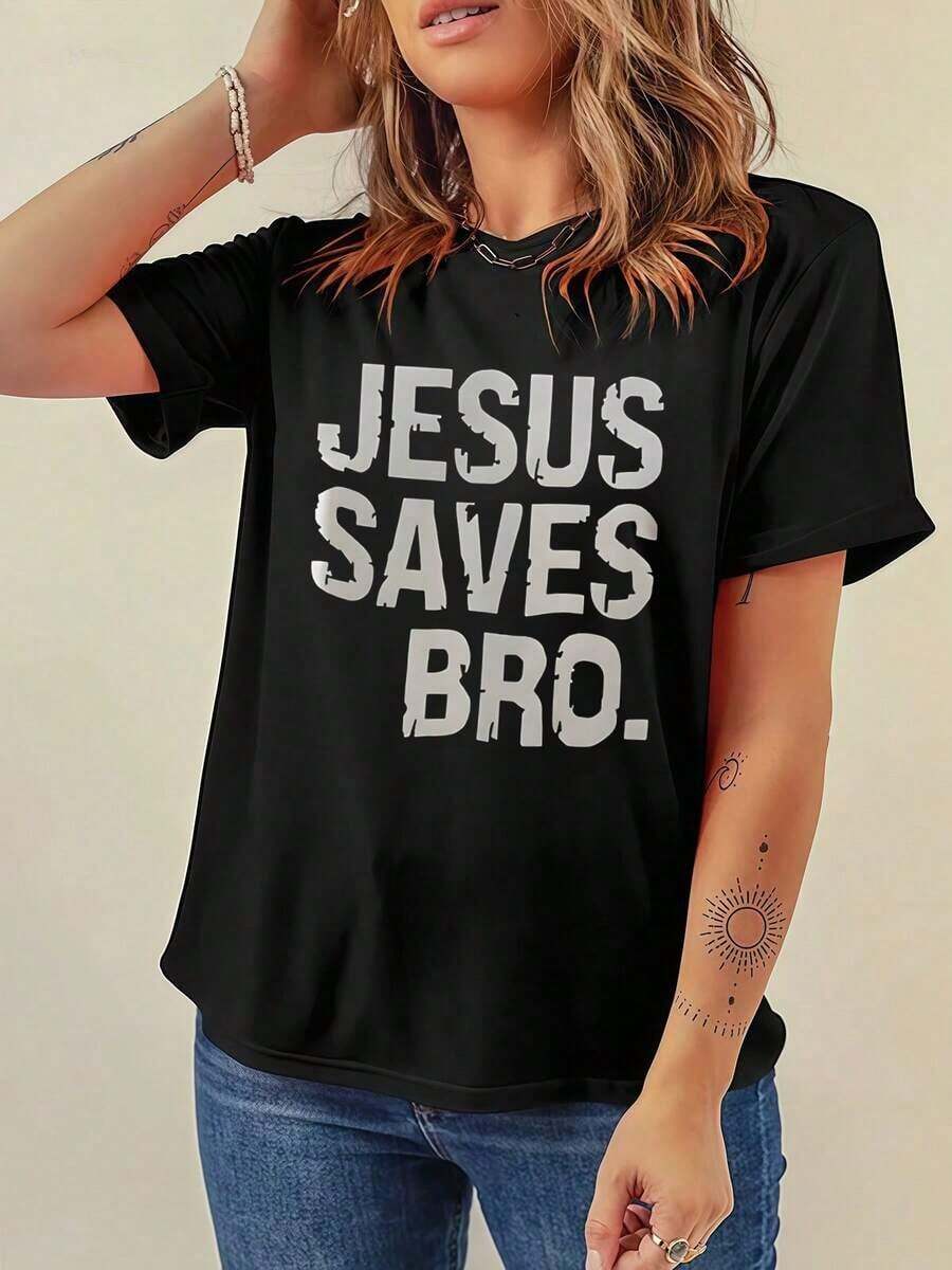 Camiseta Casual de Algodón Grueso de 180g para Mujer Payeah, Letras Grises, 100% Algodón, Impresión Digital (1 Pieza) - Negro - Ver 1