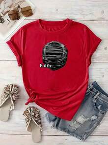 Comfortable. Face Covered With Bandages Symbolizing Inner Faith And Strength To Overcome Difficulties, Reflecting Hope And  Silence. Women's T-Shirts, 100% Cotton, Loose Fit, Round Neck, Soft And Comfortable For Everyday Wear. Fashionable All-Match Women's Short Sleeve T-Shirt, Basic Style For Inner And Outer Wear. - 紅色的 - 查看 4
