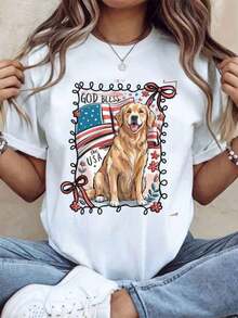 Limited Time Offer, Limited Quantity Available, Lightning, Women's Shirts, Women's T-Shirts God Bless America! Patriotic T-Shirt With American Flag And Golden Retriever Design, For Women, Ideal For Casual Occasions, Perfect For Independence Day/4th Of July Celebrations. - 白色 - 查看 11