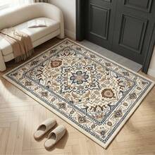 1pc Beige Persian Floral Pattern Area Rug, Decorative Carpet For Bedroom, Living Room, Home Decor, Washable - Multicolor B - View 6