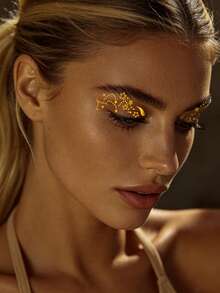 2pcs Line Tattoo Face Stickers, Waterproof Facial Decorations, Hand-Drawn Sunbeam And Vine Designs, Suitable For World Cup Fans, Sports Parties, Masquerade Balls, Theme Parties, Daily Wear - Gold - View 3