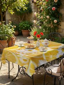 1/2pcs Tablecloth, Lemon Daisy Pattern, Polyester Material, Suitable For Kitchen, Dining Room, Coffee Table, Rectangular Or Round, Suitable For Picnic, Camping, Countryside Decor, Protect Tabletop & Decorate For Holidays, Fresh & Natural Style - Multicolor - View 7