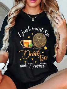 Camiseta Casual para Mujer con Estampado "I Just Crochet" (2) Moda - Negro 1 - Ver 1