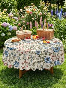 1/2pcs Tablecloth, Rustic Blue & Red Floral Tablecloth, Polyester Material, Suitable For Kitchen, Dining Room, Coffee Table, Picnic, Camping, Countryside Decor, Square Or Round Shape, Ideal For Table Protection And Holiday Decoration - Multicolor - View 10