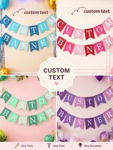 Customized Banner, Personalized Banner, Design Your Own Banner, Can Add Name, Text Or Photo, Suitable For Party, Birthday, Wedding, Graduation, Anniversary, Engagement, Baby Shower And Other Occasions - Multicolor - View 1