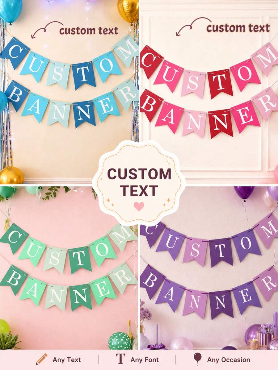 Customized Banner, Personalized Banner, Design Your Own Banner, Can Add Name, Text Or Photo, Suitable For Party, Birthday, Wedding, Graduation, Anniversary, Engagement, Baby Shower And Other Occasions - Multicolor - View 1