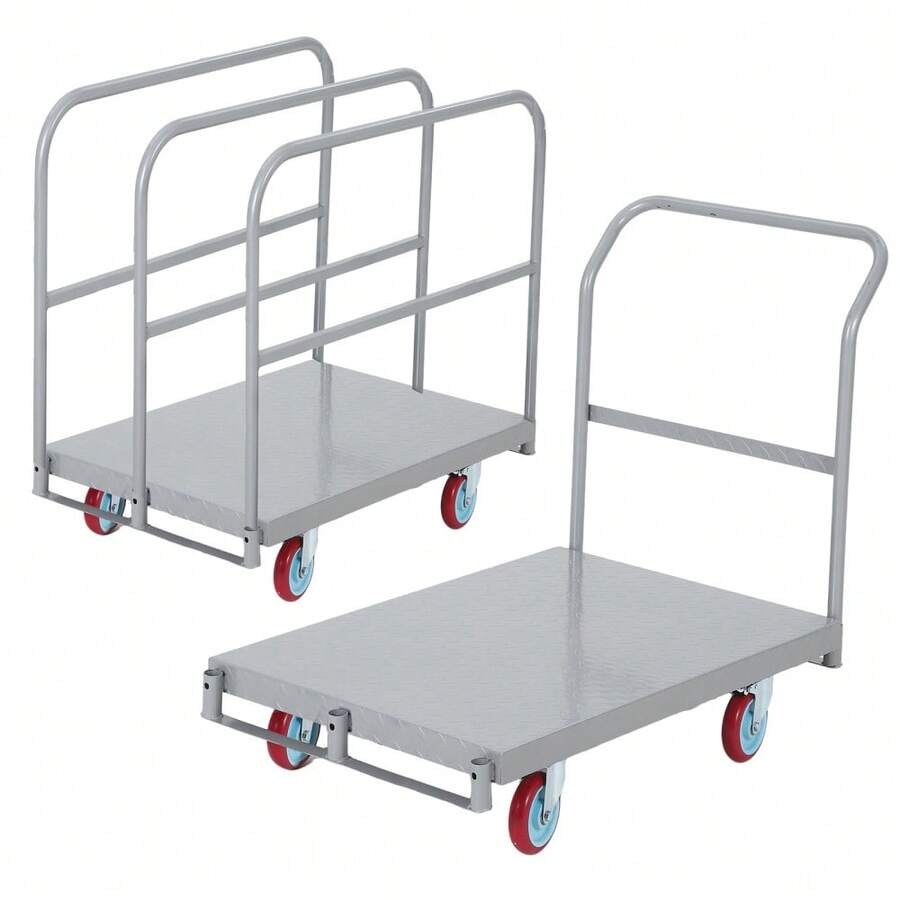 Carro de panel de acero pesado 2 en 1 con capacidad de 2500 libras, 4 ruedas giratorias, tamaño de 36x24 pulgadas, 4 barandillas laterales para madera y pared seca Dolly - 3 paneles - Ver 1