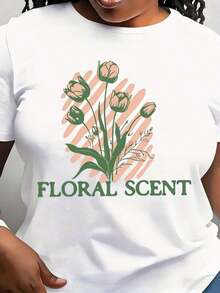Sudadera con Capucha Moderna y Minimalista para Mujer con Estampado Floral - Diseño Floral con Tulipanes Rosados y Hojas, Camiseta Casual de Verano en Rosa, Tejido Ligero, Perfecta para Atuendos Casuales, Top para Salidas Relajadas, Textura Brillante, Casual para el Día a Día. - Blanco - Ver 1