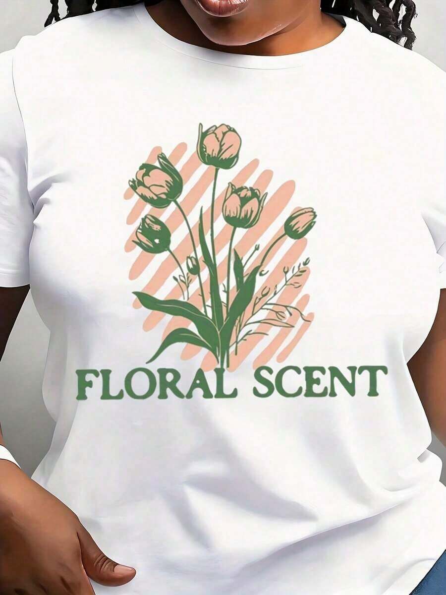 Sudadera con Capucha Moderna y Minimalista para Mujer con Estampado Floral - Diseño Floral con Tulipanes Rosados y Hojas, Camiseta Casual de Verano en Rosa, Tejido Ligero, Perfecta para Atuendos Casuales, Top para Salidas Relajadas, Textura Brillante, Casual para el Día a Día. - Blanco - Ver 1