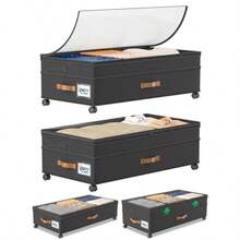Paquete de 2 unidades de almacenamiento debajo de la cama con ruedas, contenedores escalables para almacenamiento de zapatos, organizador de ropa y organizadores de muebles de recámara - negro - Ver 1