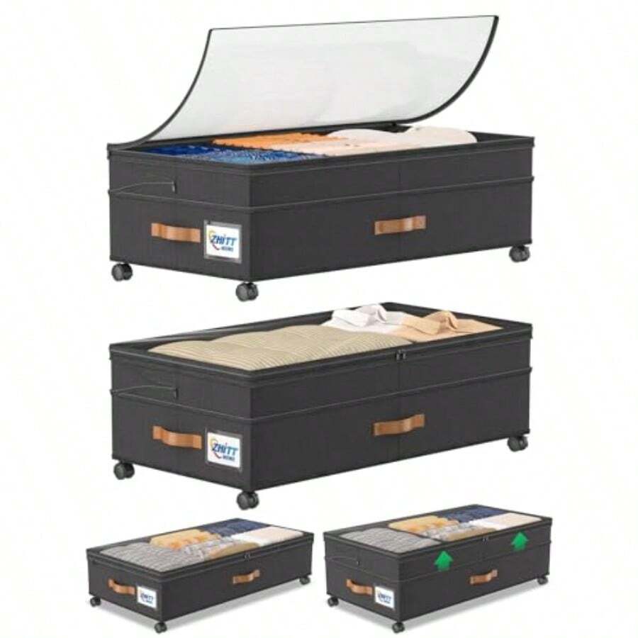 Paquete de 2 unidades de almacenamiento debajo de la cama con ruedas, contenedores escalables para almacenamiento de zapatos, organizador de ropa y organizadores de muebles de recámara - negro - Ver 1