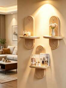 1pc Bohemian Style Wooden Wall Frame Rainbow Arch Floating Shelf, Multi-Functional Storage Rack, Easy Installation, Suitable For Bedroom, Living Room, Hallway, Room, Kitchen, Office, Farmhouse, Garden, Wedding Decor, Home Decor - Multicolor - View 3