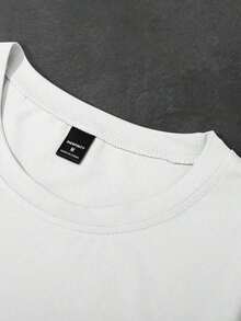 Manfinity Homme Camiseta de manga corta de verano casual con cuello redondo y estampado de letras para hombre - Blanco - Ver 3
