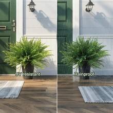 4Pcs Artificial Boston Ferns For Outdoors UV Resistant Fake Plants, Faux Greenery Bushes For Garden Porch Window Box, Artificial Fern Stems For Home Office Indoor Decor, Realistic Plastic Shrubs For DIY Hanging Planter Decor - Multicolor - View 5