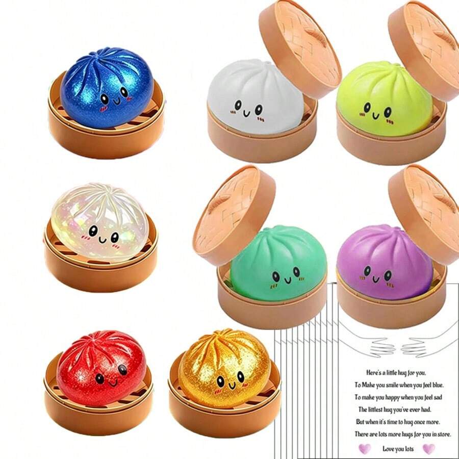Bộ 3/6/9 món: Bánh bao khổng lồ lấp lánh kèm thẻ bài, Đồ chơi bánh bao nhồi bông cỡ lớn, Bánh bao cầu vồng ngoại cỡ, Đồ chơi bóp giảm căng thẳng dễ thương, Bột nặn mềm mại dành cho người lớn (Ngẫu nhiên) - Nhiều màu - Xem 1