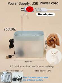 1个1500毫升电动自动宠物饮水器，USB供电，适用于猫狗 - 1.5升 - 查看 2