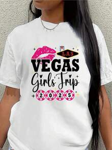 Camiseta de manga corta de poliéster para la gira a Las Vegas 2026, diseño casual y divertido para usar en vacaciones, ligera y duradera, adecuada para la vida nocturna y actividades turísticas. - Blanco - Ver 7