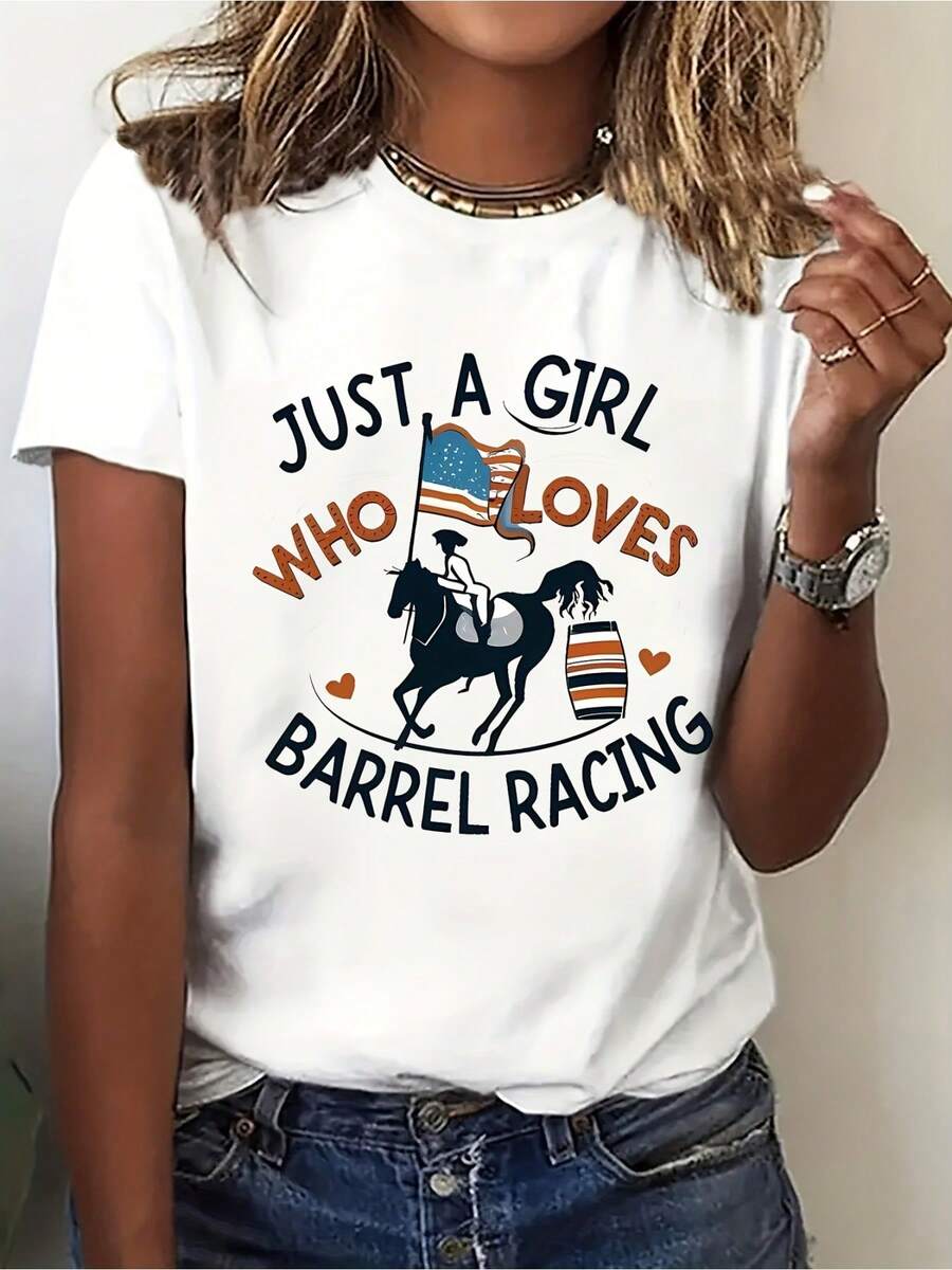 Camiseta de Carreras de Vaqueros Rosa Unknown Name - Diseño de Caballo y Carreras del Oeste, con Lema de Carreras, Suave y Transpirable/Spandex, Camiseta Casual con Estampado Rosa y Multicolor, Adecuada para Carreras de Caballos y Disfraces - Camiseta Unisex de Manga Corta, Cuello Redondo, Algodón Suelto, Estilo Vintage Urbano - Blanco - Ver 1