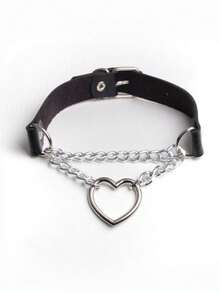 Dây chuyền choker bằng da, dây chuyền hình trái tim phong cách Gothic Punk Rock, quà tặng cho Ngày Valentine, Ngày của Mẹ. - mệnh đề dây chuyền - Xem 2
