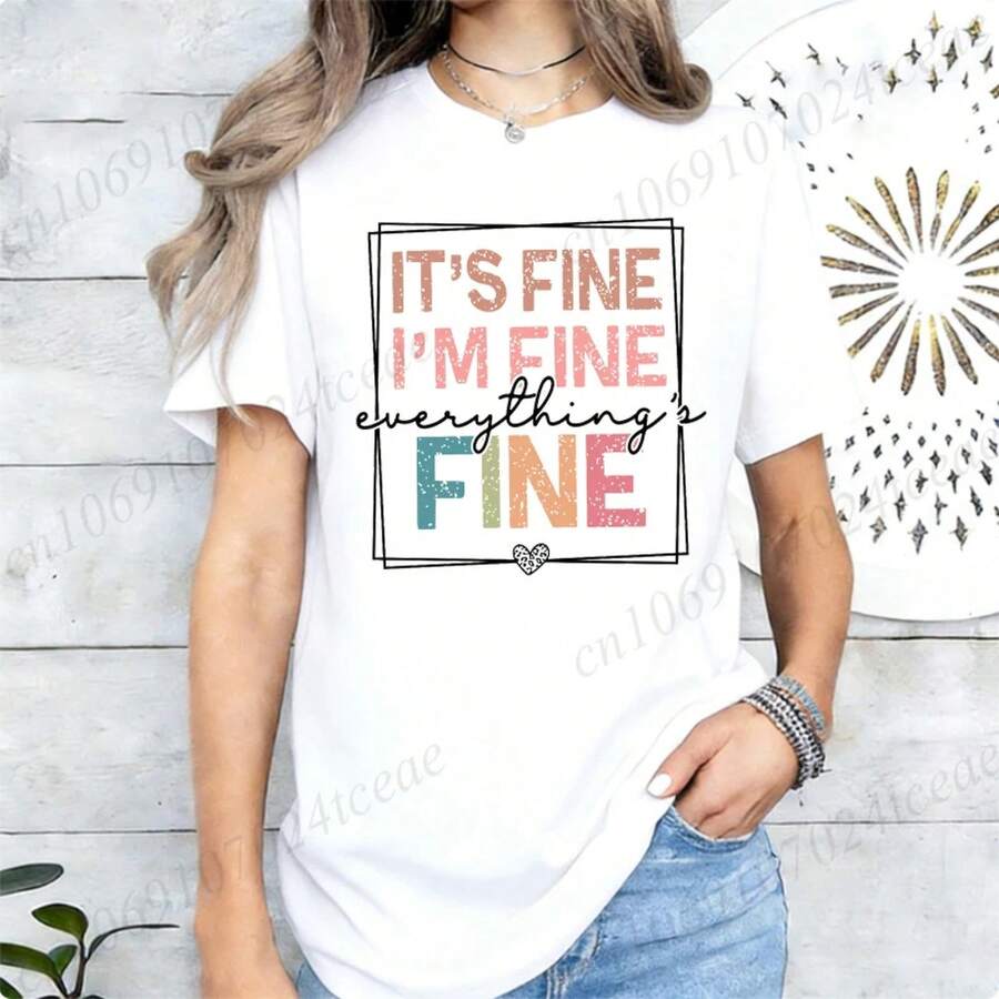 Camiseta 'Está Bien, Estoy Bien, Todo Está Bien', Camiseta para Introvertidos, Camisetas Sarcásticas para Hombres y Mujeres, Camiseta Motivacional 'Todo Está Ok' - Blanco - Ver 1
