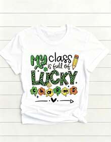 Camiseta de Mujer 3 piezas/set de camisetas de manga suitable for streetwear, Top oversized cuello redondo daily outings, camping, concerts, hip-hop, rock, and rap events para el Día de San Patricio: Mamá, Maestra, Regalo. Camiseta Estampada de Manga Corta, Cuello Redondo, Estilo Casual Primavera/Verano, Conjunto de Pieza para Mujer. - Blanco - Ver 2
