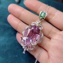 Women's Sweet Exaggerated Super Sparkling Inlaid Oval Pink Zirconia Romantic Pendant Necklace - Pink - View 6