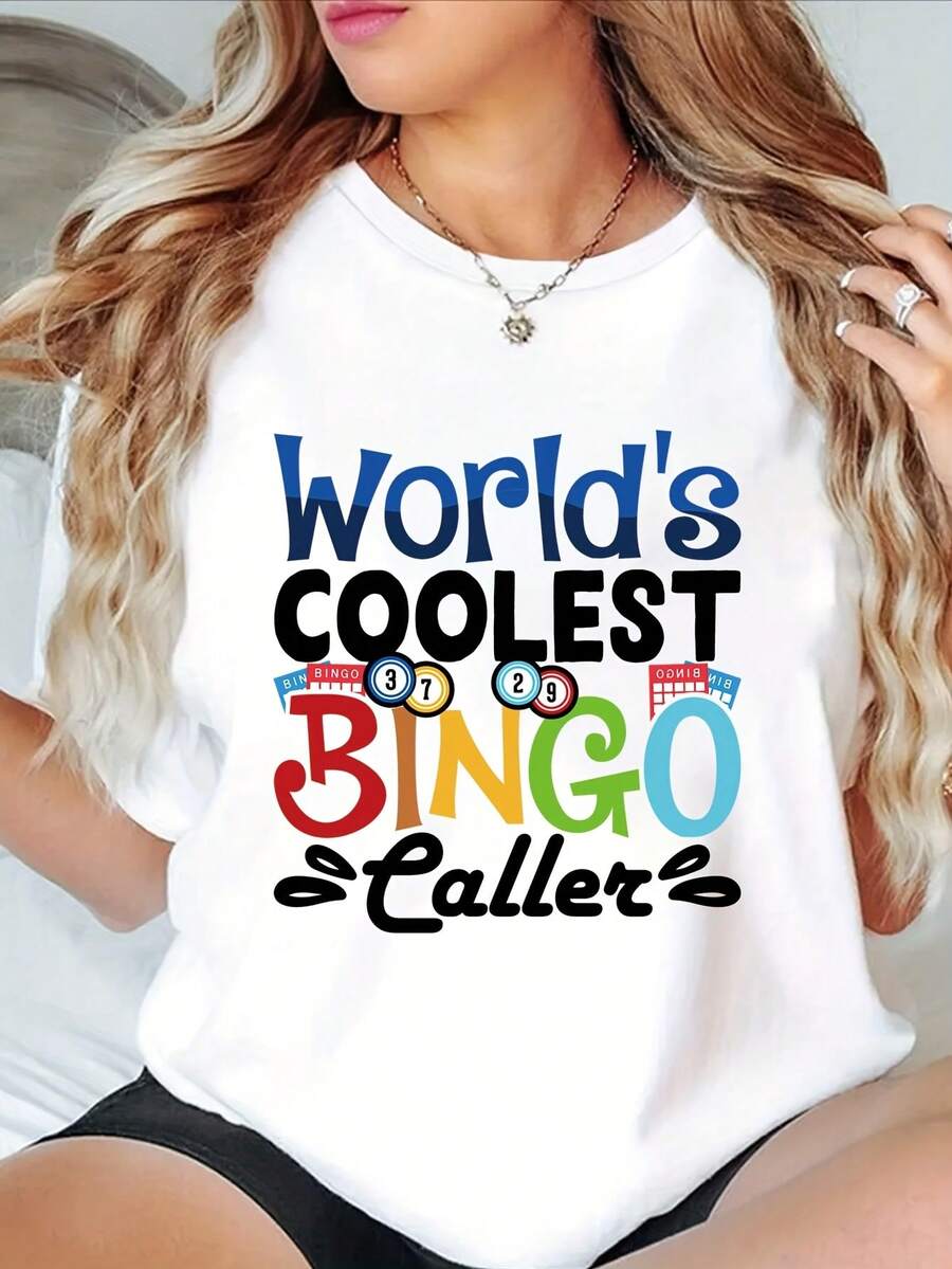 Women's T-shirt Camiseta divertida estampada de manga corta y cuello redondo, adecuada para la ropa de mujer de verano y primavera. - Blanco - Ver 1