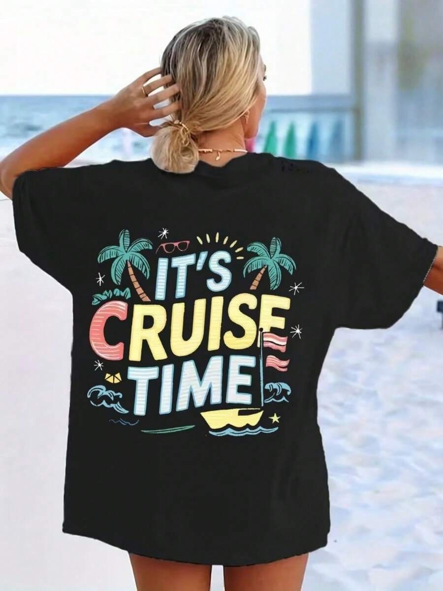 Camiseta de manga corta con cuello redondo para mujer, con estampado de diseño festivo premium|Corte casual de primavera/verano, transpirable y agradable para la piel, adecuada para deportes y actividades al aire libre, un regalo diario imprescindible para amantes de la moda, moda juvenil, novedades de Navidad, otoño e invierno, ecológica. - Negro - Ver 1